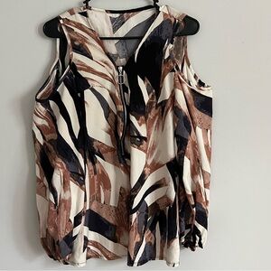 Shein Neutral Abstract Cold Shouldered V Neck Blouse